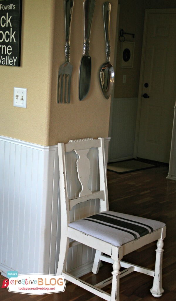 Painted Drop Cloths - Recovering Dining Chairs | TodaysCreativeBlog.net