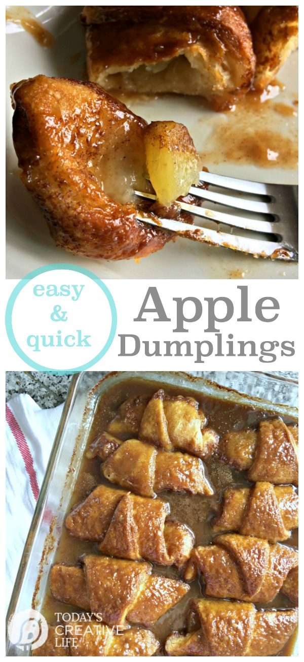 titled photo collage (and shown): quick and easy apple dumplings
