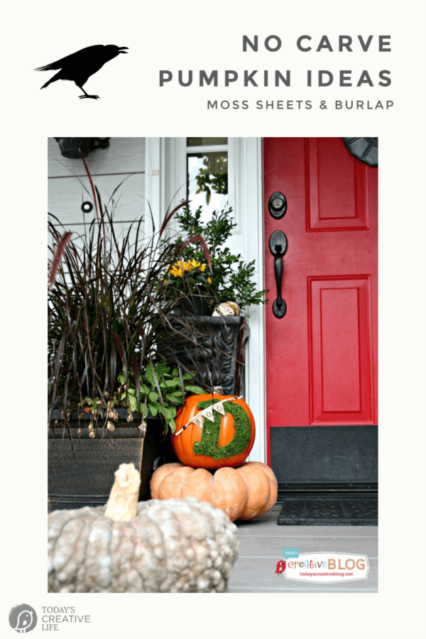 Fall porch with pumpkins and red door