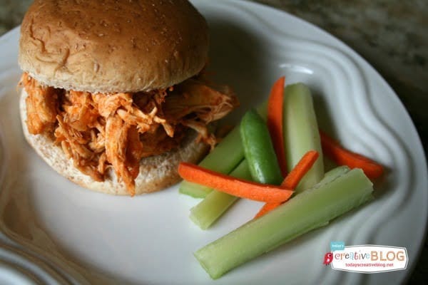 Crock Pot Shredded Buffalo Chicken | Menu planning just got easier! This easy slow cooker dinner idea is delicious and satisfying. Click the photo for the recipe on TodaysCreativeLIfe.com