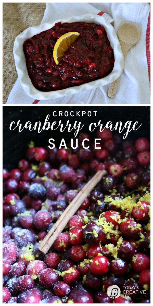 titled photo collage showing Crockpot Cranberry Orange Sauce