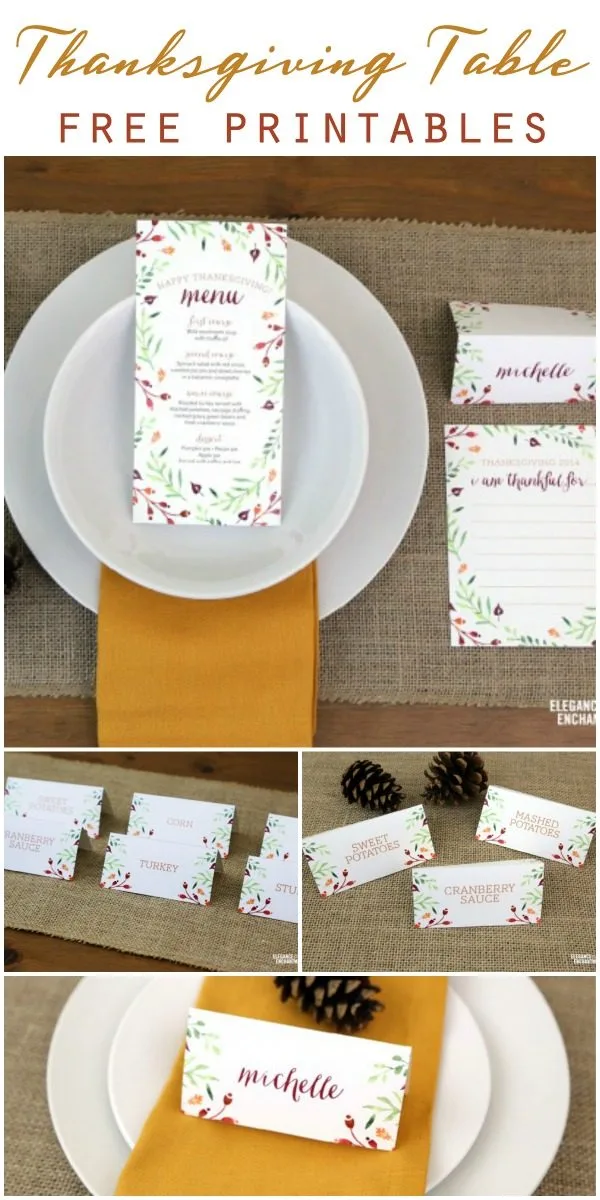 Free Thanksgiving Table Printables | Printable placecards | Printable menu | Give Thanks note | Free printables | Elegance and Enchantment for TodaysCreativeLife.com