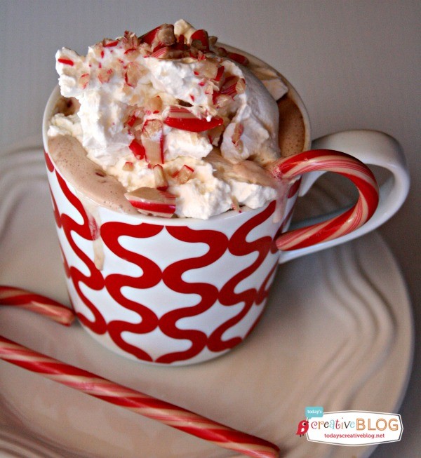Homemade Peppermint Hot Chocolate | Hot Cocoa made with candy canes for flavor. TodayCreativeLife.com
