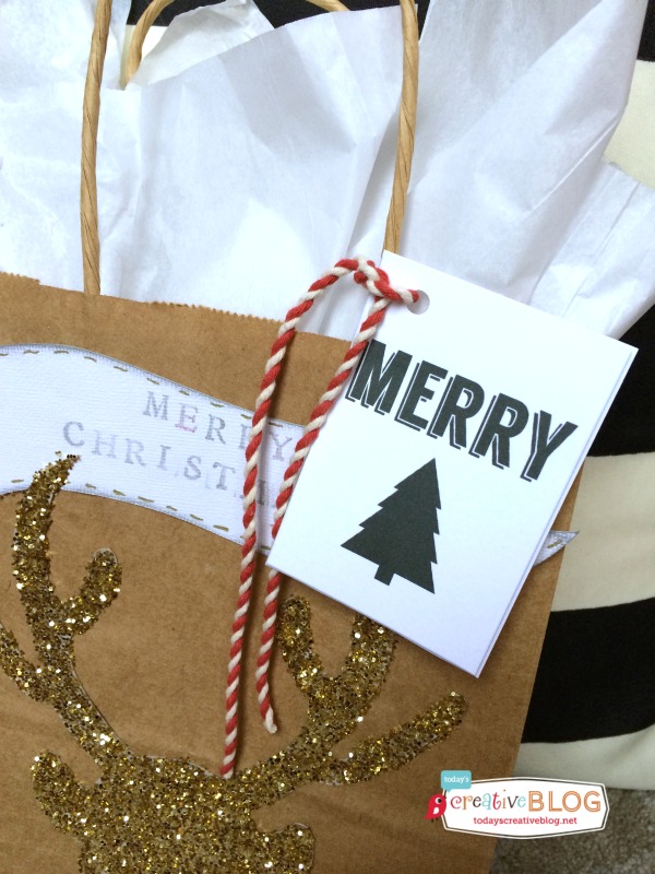 Free Printable Gift Tags | Black and white gift tag on a brown gift bag