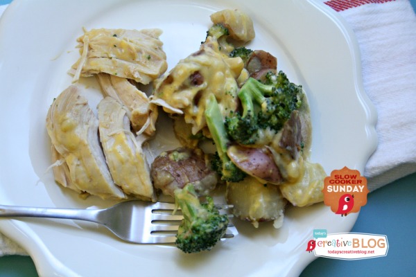 Slow Cooker Cheesy Chicken Broccoli and Potato Casserole| TodaysCreativeblog.net