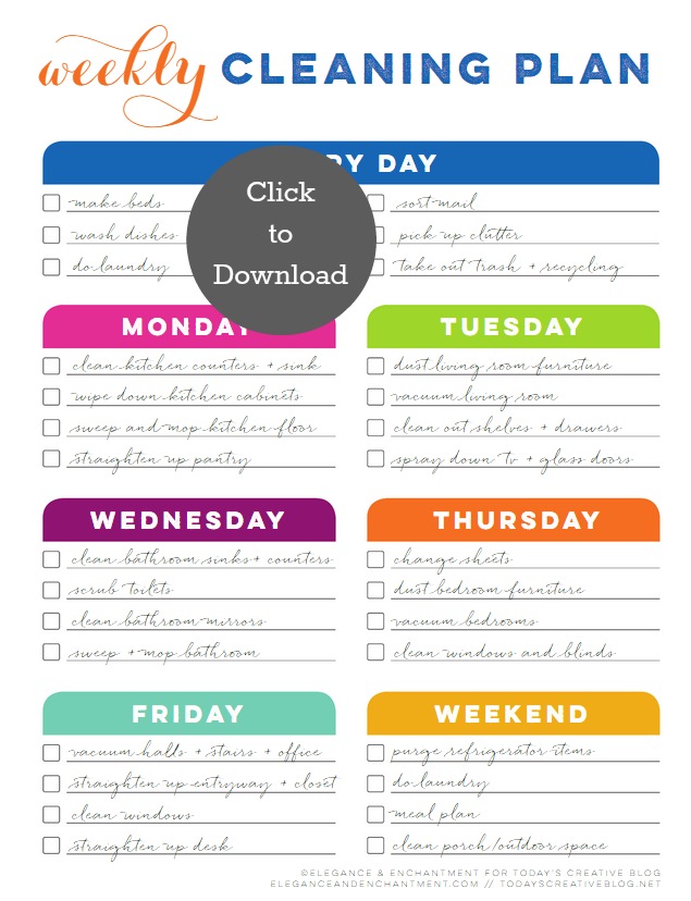 Weekly Cleaning Schedule Printable | TodaysCreativeBlog.net