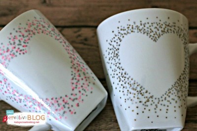 Confetti painted Valentines Day Mugs