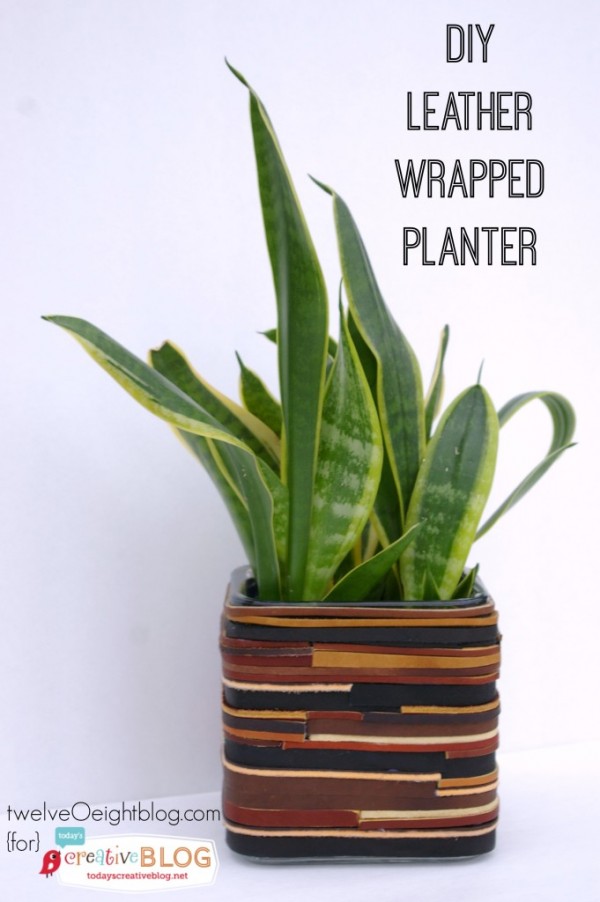 DIY-Leather-Wrapped-Planter | TodaysCreativeBlog.net