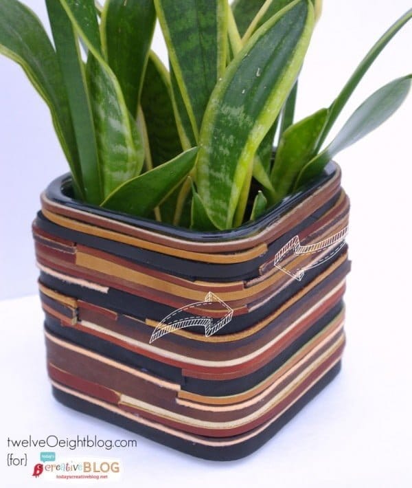 DIY-Leather-Wrapped-Planter | TodaysCreativeBlog.net