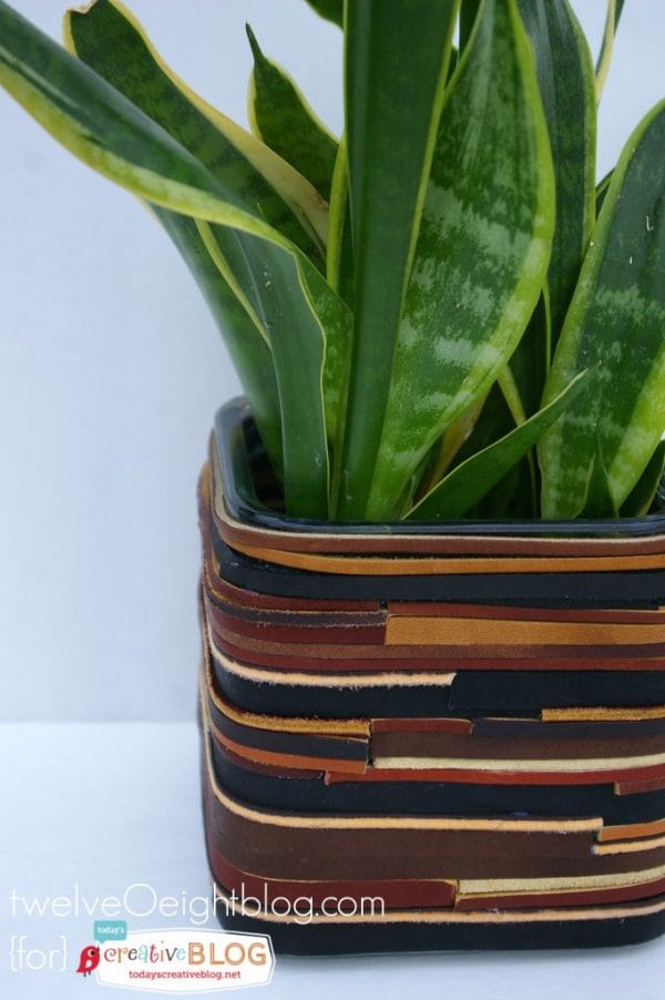 DIY-Leather-Wrapped-Planter | TodaysCreativeBlog.net