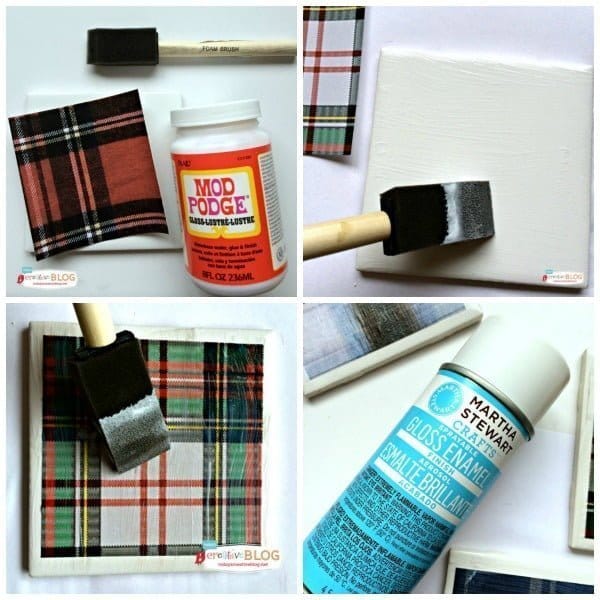 Decoupage Crafts | DIY Tile Coasters with Tartan Plaid | TodaysCreativeblog.net