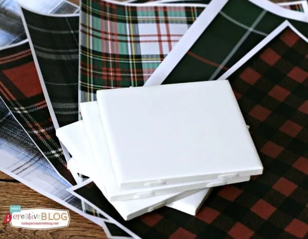 DIY Tile Coasters with Tartan Plaid | TodaysCreativeblog.net DIY Tile Coasters with Tartan Plaid | TodaysCreativeblog.net
