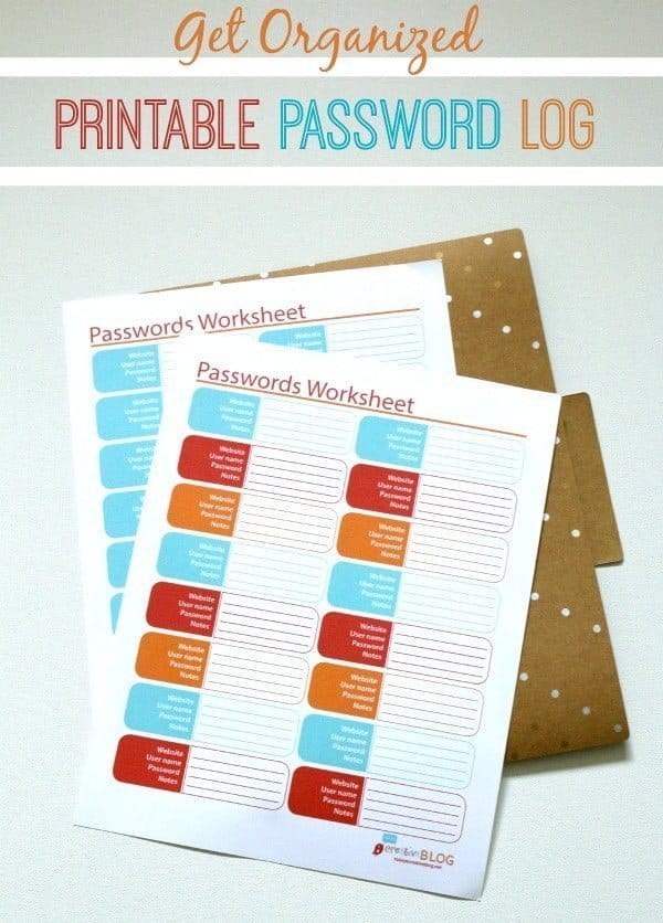 Free Printable Password Log | Keep track of all your passwords easily with this free password tracker printable. Click the photo to get yours. 