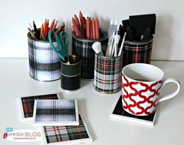 DIY Tartan Plaid Desk Accessories | TodaysCreativeBlog.net