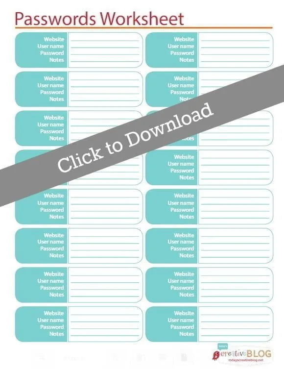 Turquoise Password Tracker TodaysCreativeBlog.net