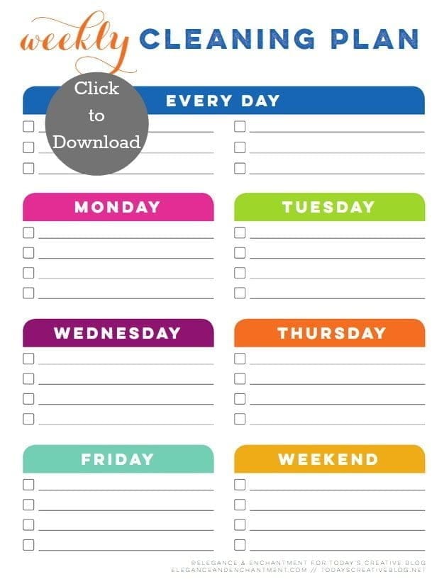 Weekly Cleaning Schedule Printable | TodaysCreativeBlog.net