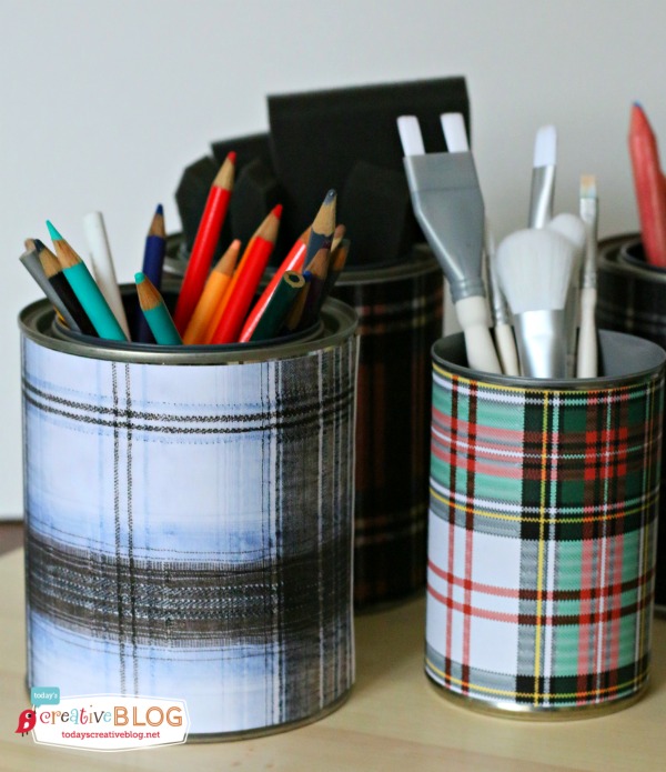 DIY Tartan Plaid Desk Accessories | TodaysCreativeBlog.net