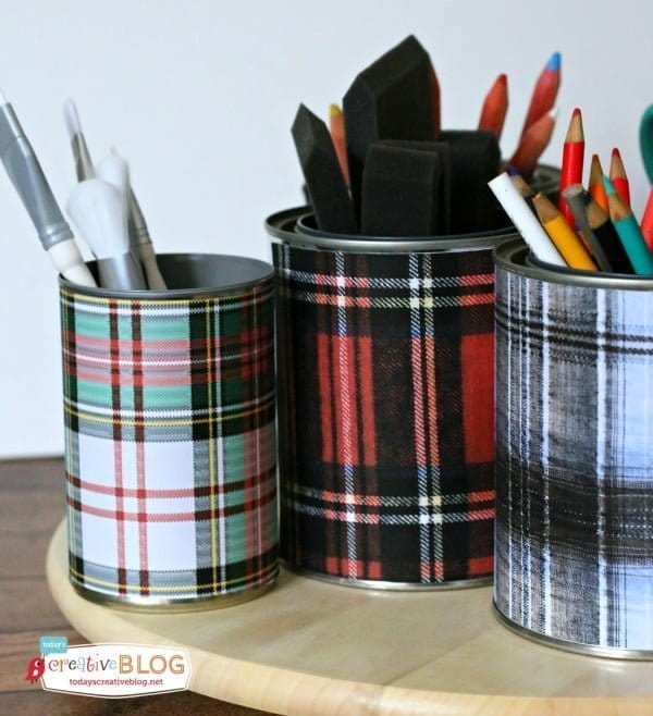 DIY Tartan Plaid Desk Accessories | TodaysCreativeBlog.net