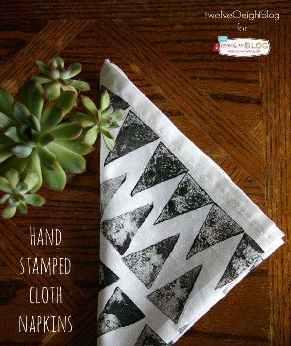 Hand Stamped Cloth Napkins | How to stamp on fabric | Making a potato stamp | by TwelveOeightBlog for TodaysCreativeLife.com