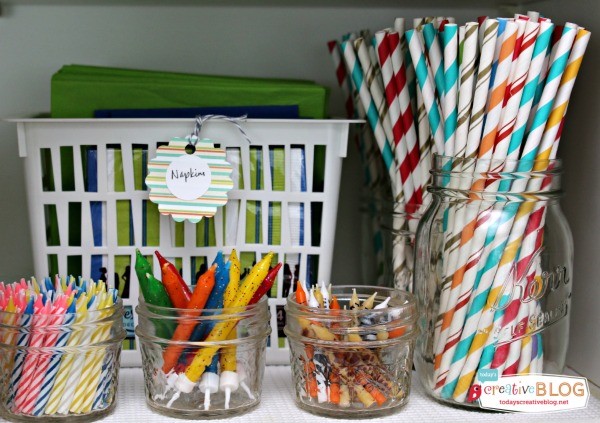 Party Pantry for Party Supplies | TodaysCreativeBlog.net | Party Pantry Straws and Candles
