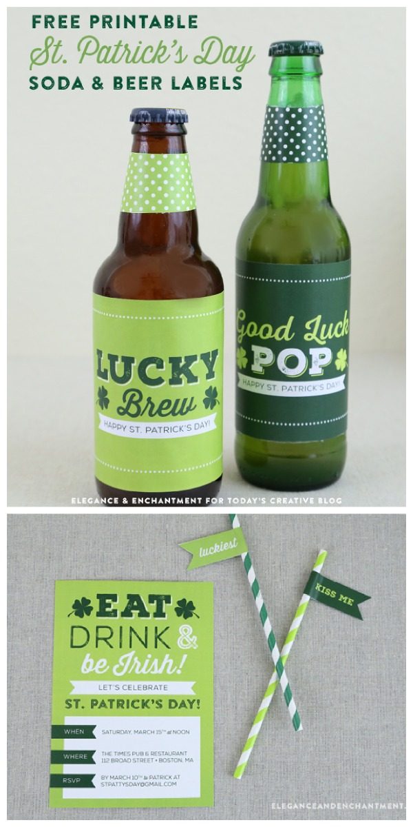St. Patrick's Day Printable Soda & Beer Labels | Free printable bottle wrappers for St. Patrick's Day. Celebrate the leprechaun with these party printables. TodaysCreativelife.com 