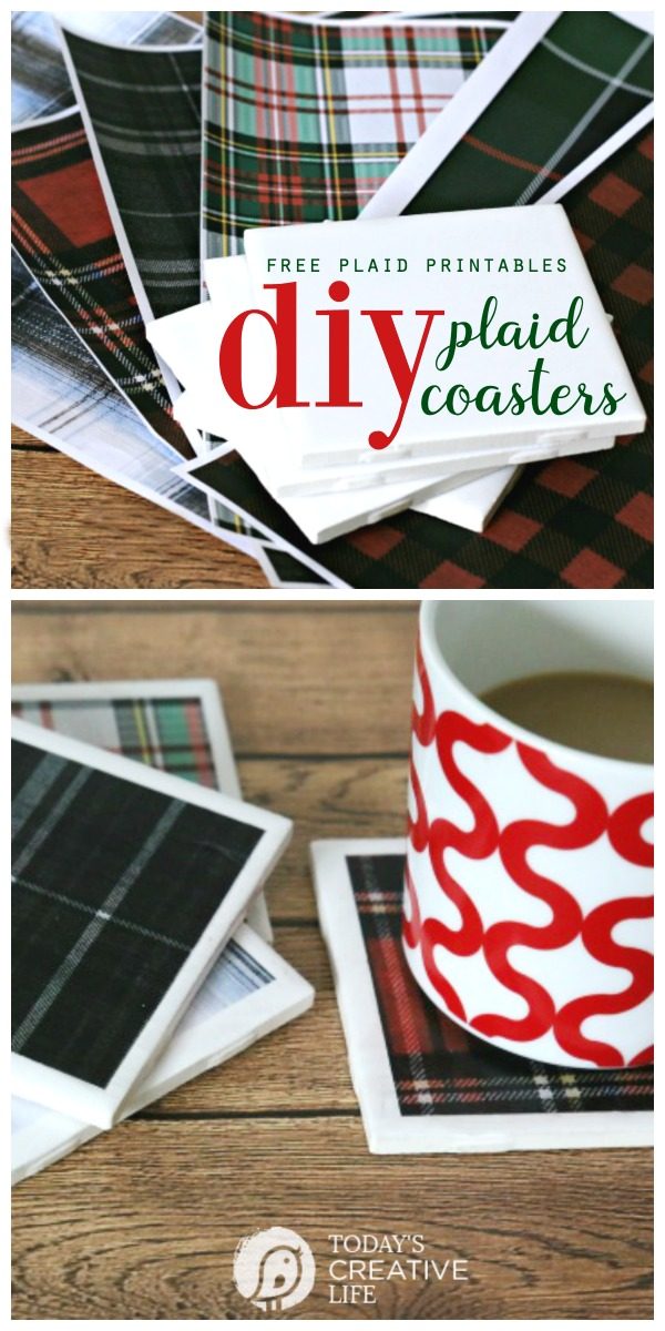 DIY Tile Coasters with Tartan Plaid | Easy Decoupage Craft Ideas with printable plaid paper. Homemade gift ideas | TodaysCreativelife.com
