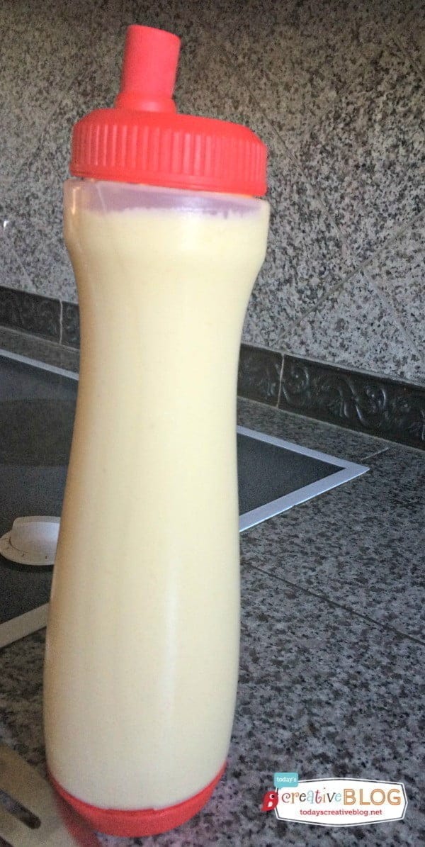 pancake batter in a dispensing bottle