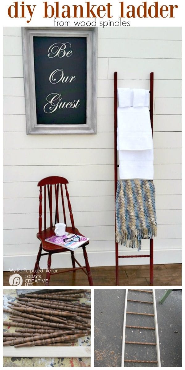 Old Wood Spindles Idea | DIY Blanket Ladder | Re-Purpose DIY | Home Projects | Repurposed Life for TodaysCreativeLife.com