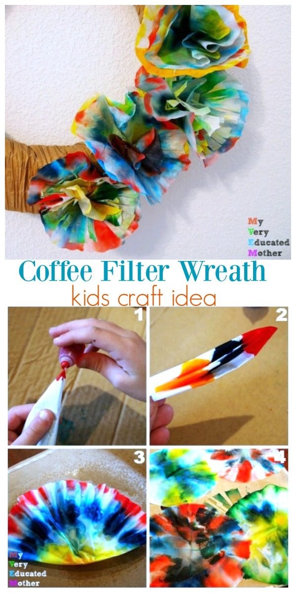 Coffee Filter Flower Wreath DIY Kids Project | Kids Craft Ideas | Kids activities | Easy craft ideas | TodaysCreativeLife.com