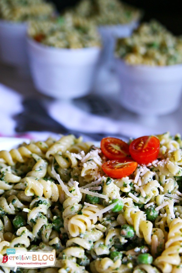 Pesto Pea Pasta Salad Recipe | This salad is full of flavor and the perfect side dish for summer grilling | Find more recipes on TodaysCreativeBlog.net