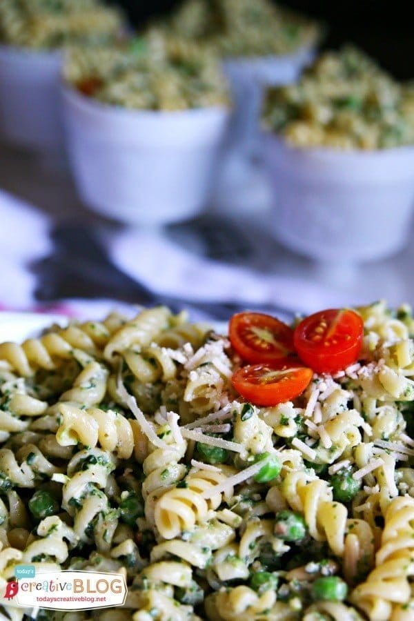 Pesto Pea Pasta Salad Recipe | This salad is full of flavor and the perfect side dish for summer grilling | Find more recipes on TodaysCreativeBlog.net