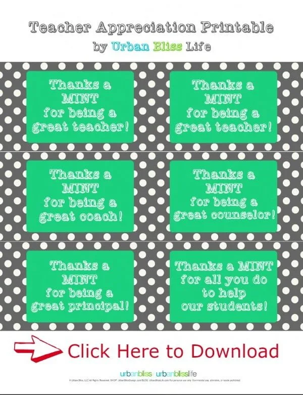 Free Printable Teacher Appreciation Gift Ideas