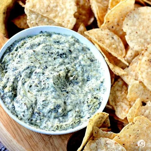 Crock Pot Spinach Artichoke Dip in a bowl