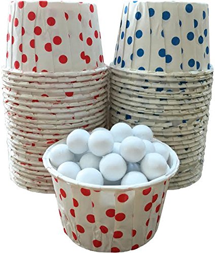 Baking cups with red or blue polkadots