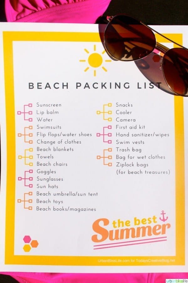 Free Printable Beach Vacation Packing List | Don't forget anything for your next trip to the beach! | See more printables on TodaysCreativeLife.com