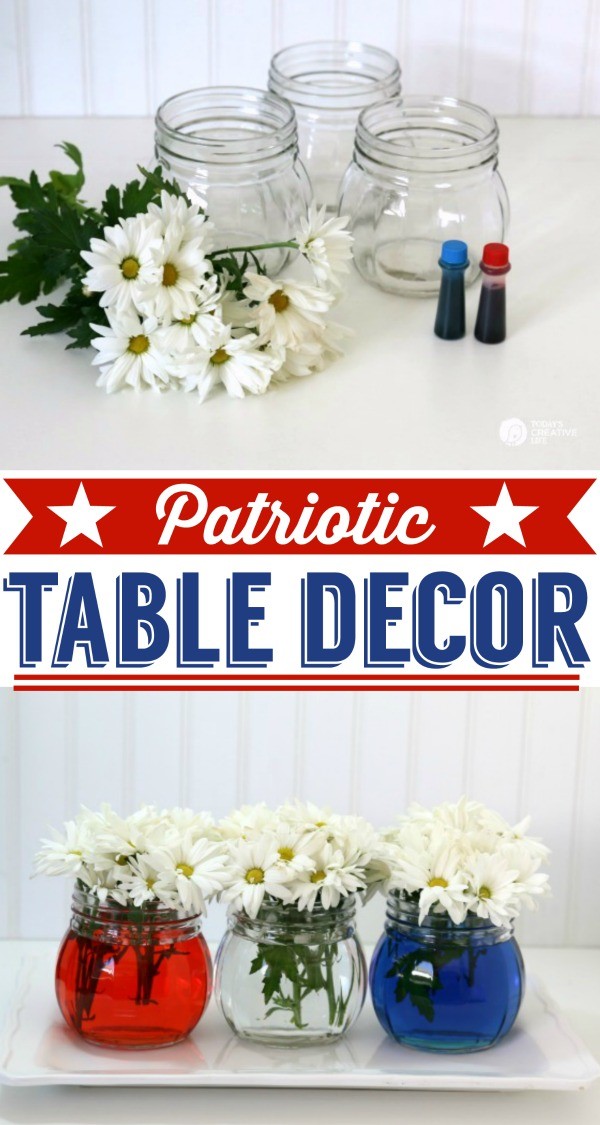 Photo collage of easy patriotic table decor