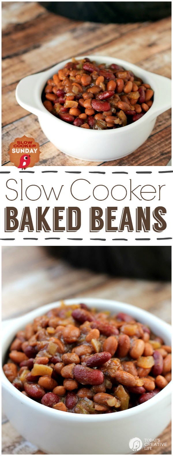 Slow Cooker BBQ Baked Beans | BBQ Beans | Crockpot Baked Beans | Free up the stove top for this summer favorite. See more Slow Cooker Sunday recipes on TodaysCreativelife.com