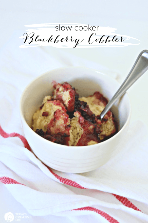 Slow Cooker Blackberry Cobbler Recipe! I call this dumpling style! Easy to make crockpot dessert. Find the recipe on TodaysCreativeLife.com