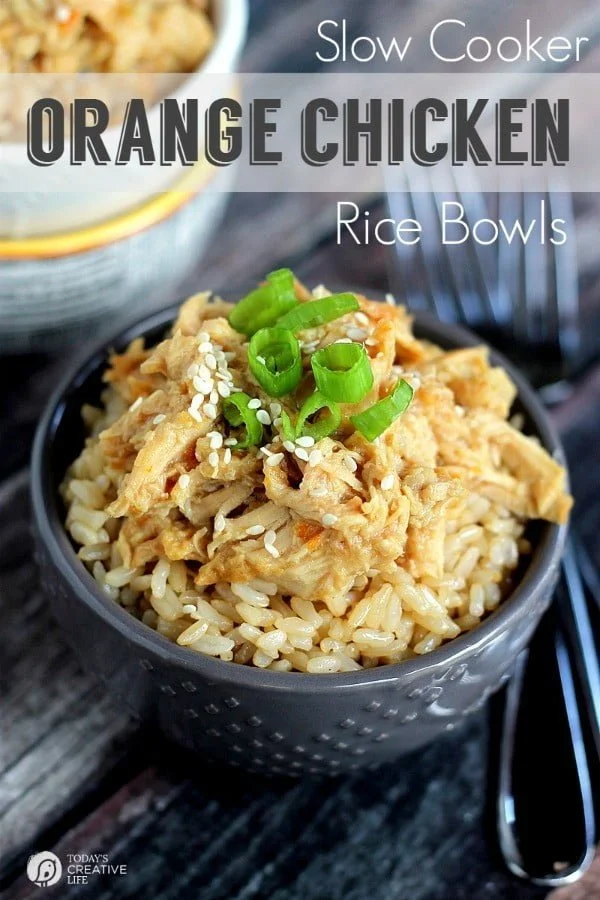 Slow Cooker Orange Chicken Rice Bowls | Better than Panda Express! | Orange Chicken in a Crockpot for easy family friendly dinner ideas. | Recipe on TodaysCreativeLife.com 
