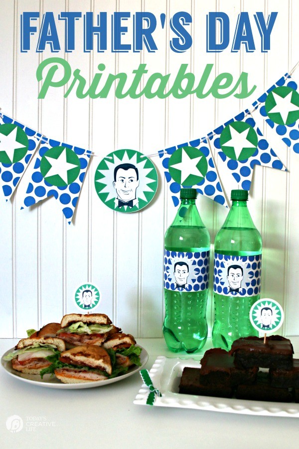 Father's Day party banner in green and blue