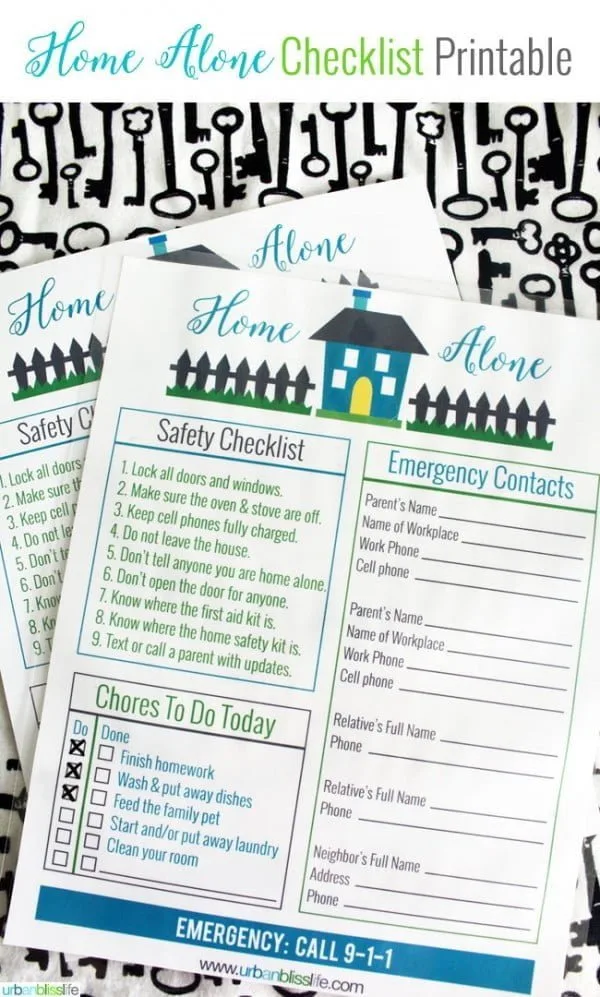 Free Home Alone Printable | Designed by UrbanBlissLife for TodaysCreativeLife.com | This printable puts both you and your children at ease for staying home alone. 