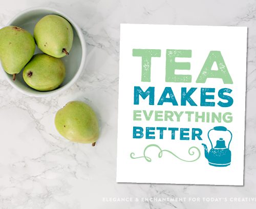 FREE Printable Art Prints for Coffee and Tea Lovers by Elegance and Enchantment for TodaysCreativeBlog.com | Make DIY Wall Art and decor with free printables. Great for home decor, gifts, or shrink down for a fun card!