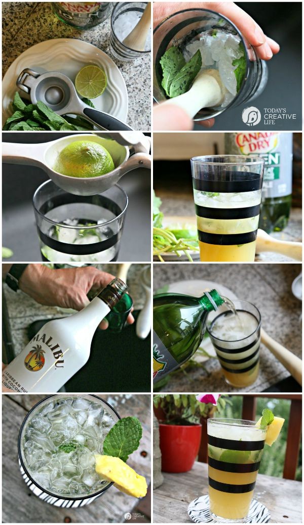 photo collage of making a cocktail