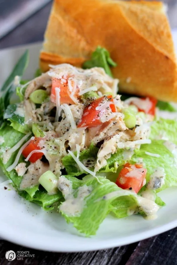 Slow Cooker Chicken Caesar Salad | Just one recipe from the Slow Cooker Caesar Chicken | See more Slow Cooker Sunday recipes on TodaysCreativeLife.com