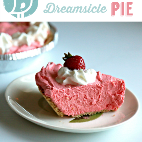 A plate with a slice of strawberry dreamsicle pie.