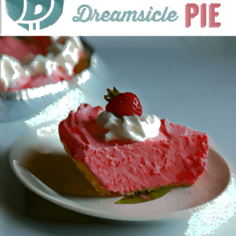 A plate with a slice of strawberry dreamsicle pie.