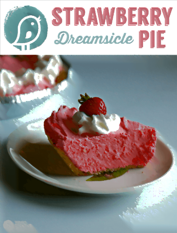 A plate with a slice of strawberry dreamsicle pie.