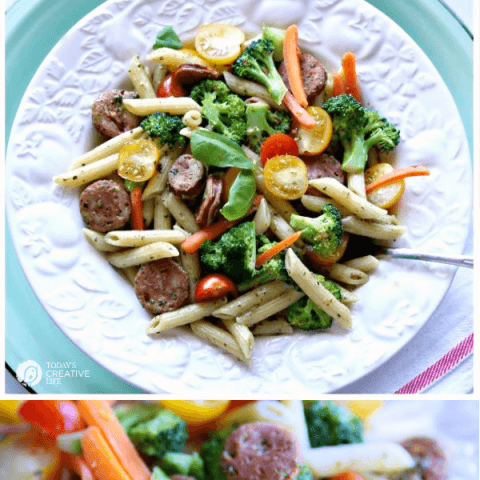 Penne Primavera Pasta Recipe | Easy to make pasta recipe full of vegetables | Low Carb Pasta | Dreamfields Pasta | See full recipe on TodaysCreativeLife.com