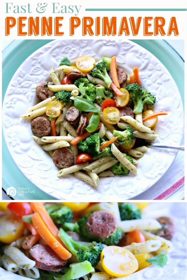 Penne Primavera Pasta Recipe | Easy to make pasta recipe full of vegetables | Low Glycemic Pasta | Dreamfields Pasta | See full recipe on TodaysCreativeLife.com