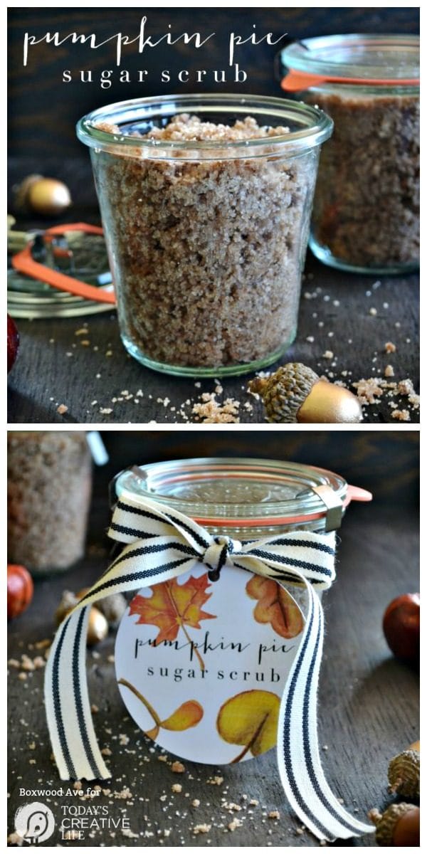 Pumpkin Pie Sugar Scrub | Homemade body scrub recipe for fall | diy gift idea | homemade spa and beauty | Easy to make | By Boxwood Ave for TodaysCreativeLife.com